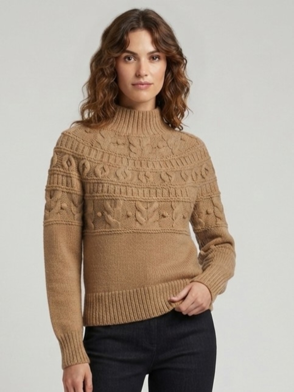 Banana Republic Camel Cable Mock Neck Sweater Size Small